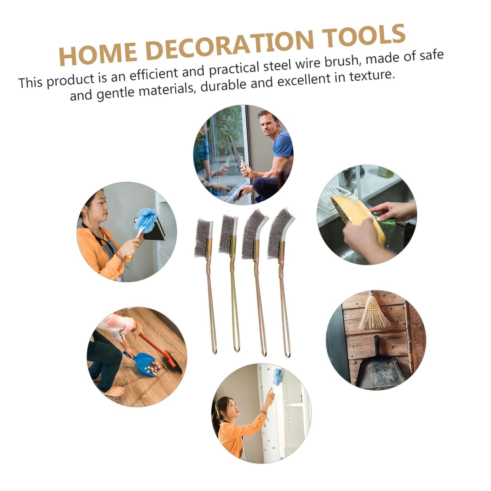 Housoutil 4pcs Wire Brush Stainless Steel Wire Brush Rust Remover for Metal Household Cleaning Kitchen Rust Remover Rust Cleaner Brush Slag Cleaning Handle Brush Manual Brush