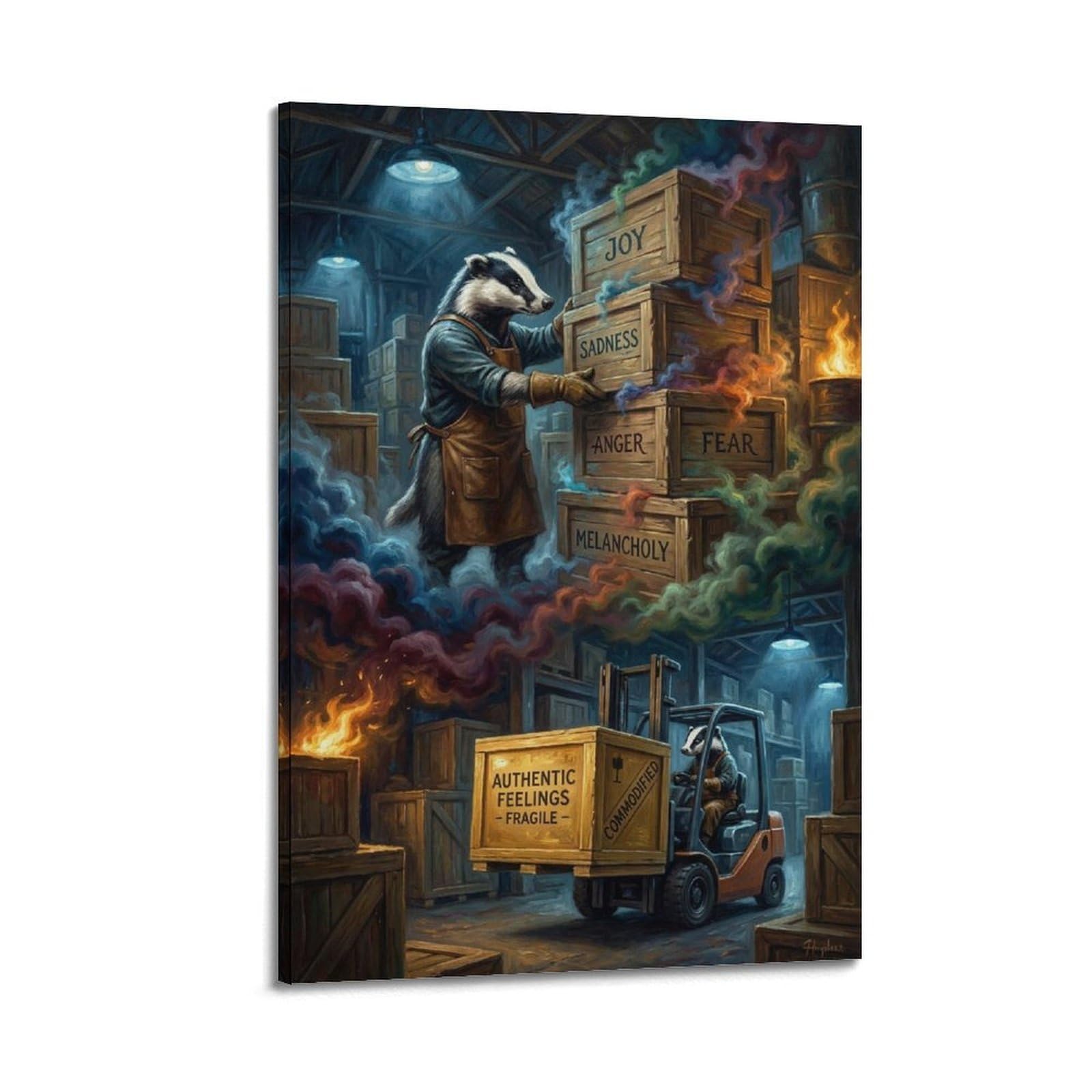 XKUGA Surreal Vintage Animal Poster Raccoon Feeling Storage Satire Modern Decorative Canvas Prints - Ideal Wall Art for Family, Man Cave, Game Room, Boys & Girls Bedroom 20x30inch(50x75cm)
