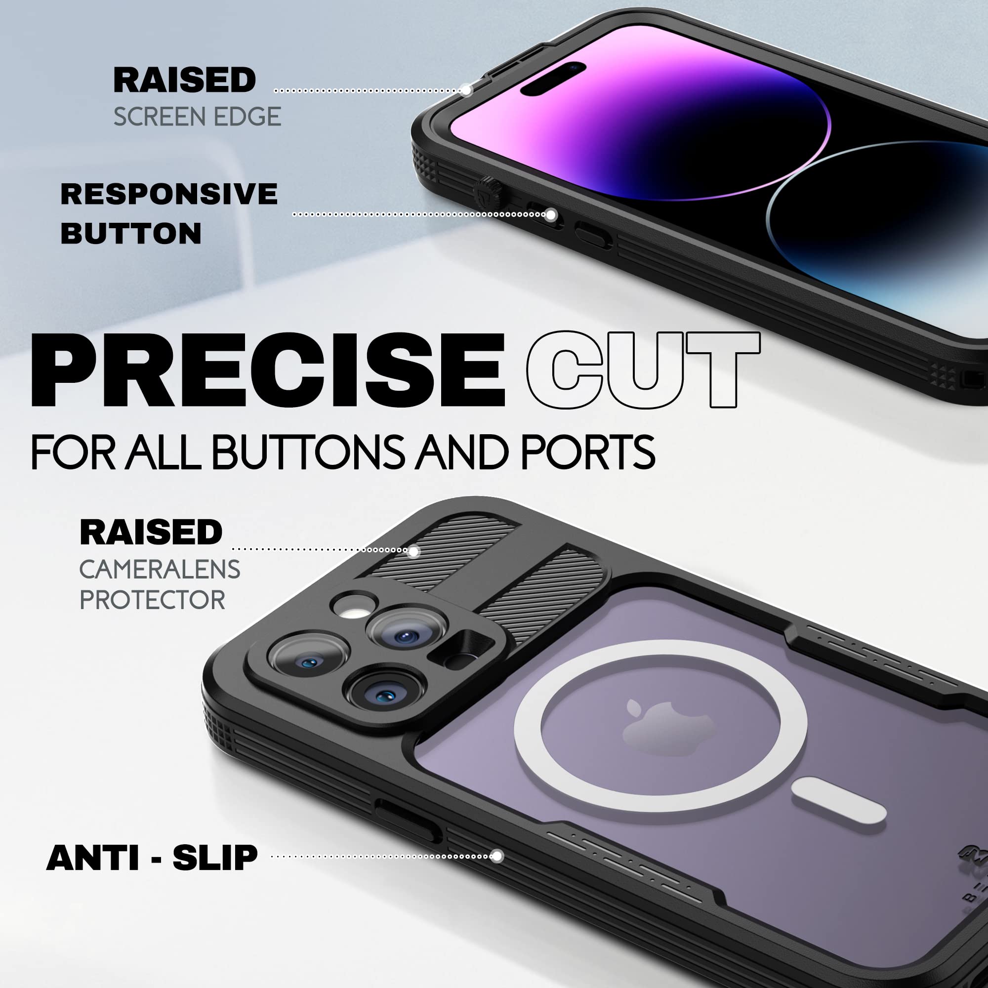 BEASTEK Funda impermeable para iPhone 14 Pro, serie SRE, MagSafe a prueba de golpes con protector de pantalla integrado y funda protectora magnética IP68, iPhone 14 Pro de 6.1 pulgadas (negro)
