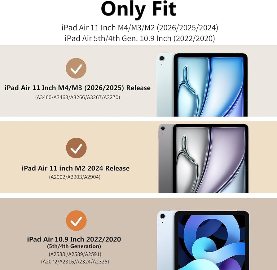 JETech Custodia SOLO per iPad Air 11 Pollici M4/M3/M2 (2026/2025/2024), iPad Air 5a/4a (Modello 2022/2020, 10,9 Pollici), Supporto Sottile con Retro Rigido Cover con Auto Svegliati/Sonno (Nero