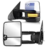 Towing Mirrors for Toyota 2007-2017 Tundra, 2008-17 Sequoia Power heated with Turn Signal Running Light Manual Folding Telescoping (1 Pair)
