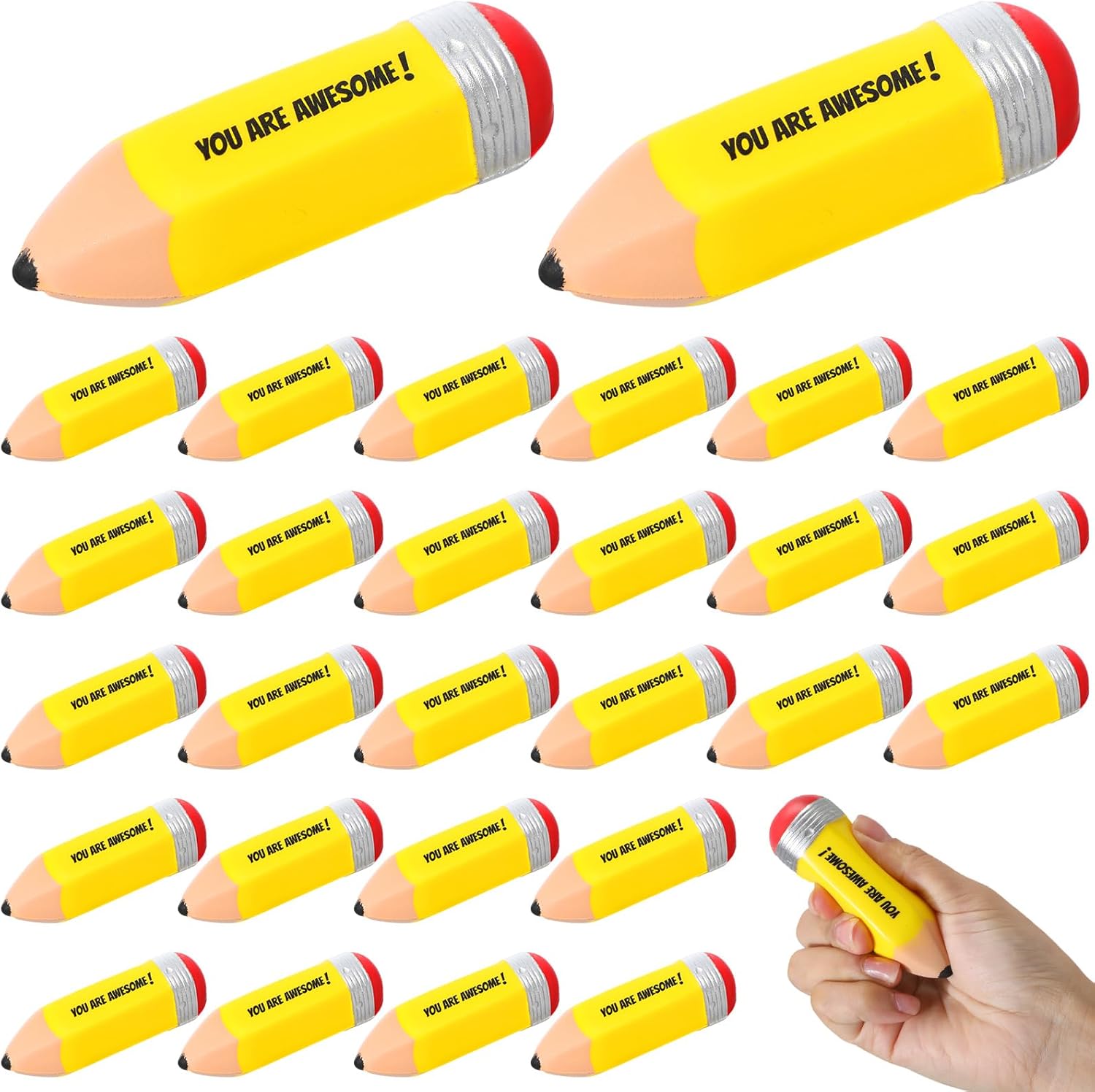 Jenaai 50 Pcs Motivational Pencil Stress Balls for Teacher You are Awesome Squeeze Balls Funny Mini Stress Relief Toy for Teacher Coworkers Employee Prizes Reward