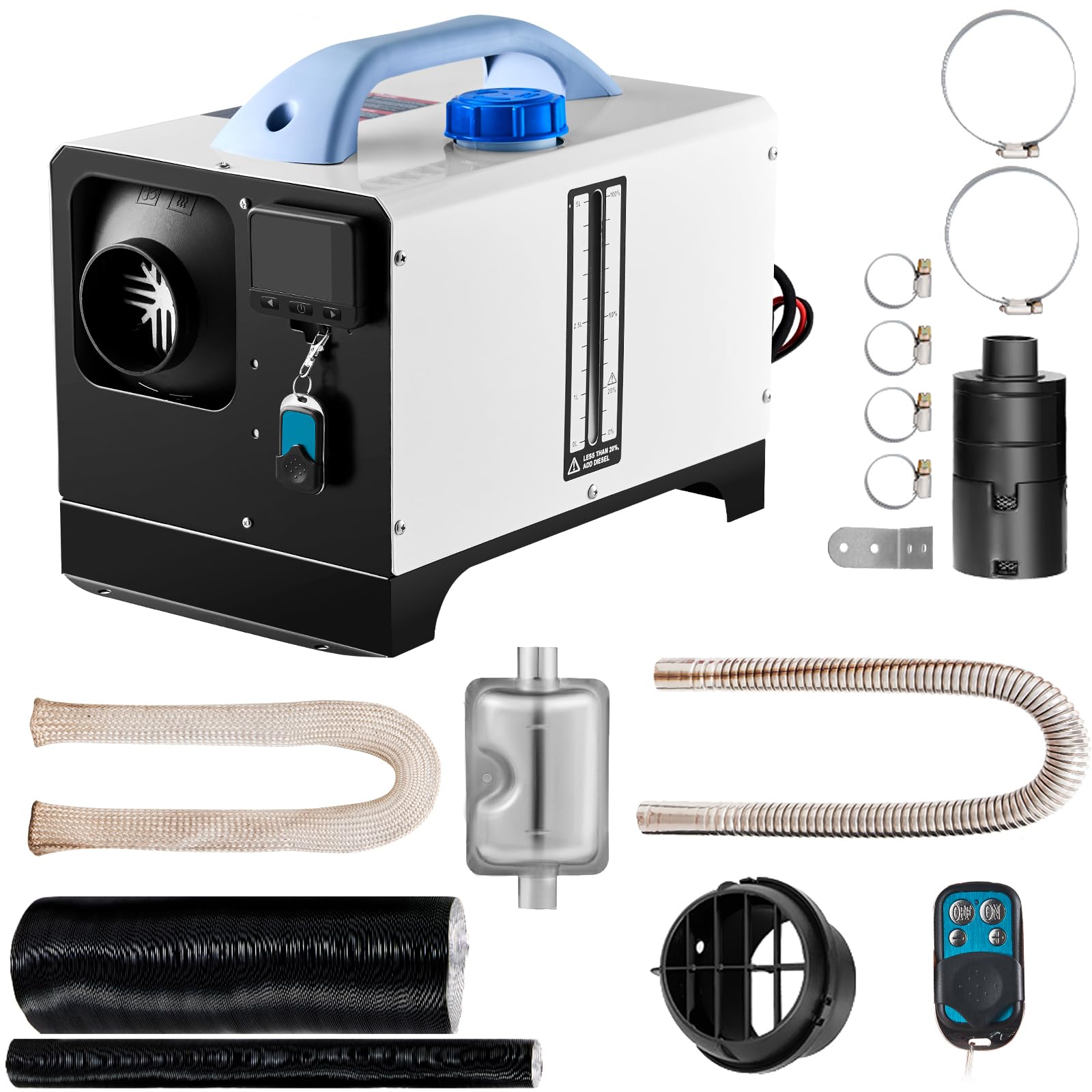 VEVOR Diesel Heater, 12V All-in-one Diesel Air Heater with Remote Control and LCD Display, 5L Fuel Tank Fast Heating Portable Diesel Parking Heater for RV, Truck, 8KW, Basic, White