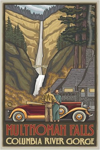 Miniatura 7 de Multnomah Falls Oregon with Car Columbia River Gorge Giclée - Póster de arte de viaje por Paul A. Lanquist (12 x 18 pulgadas)