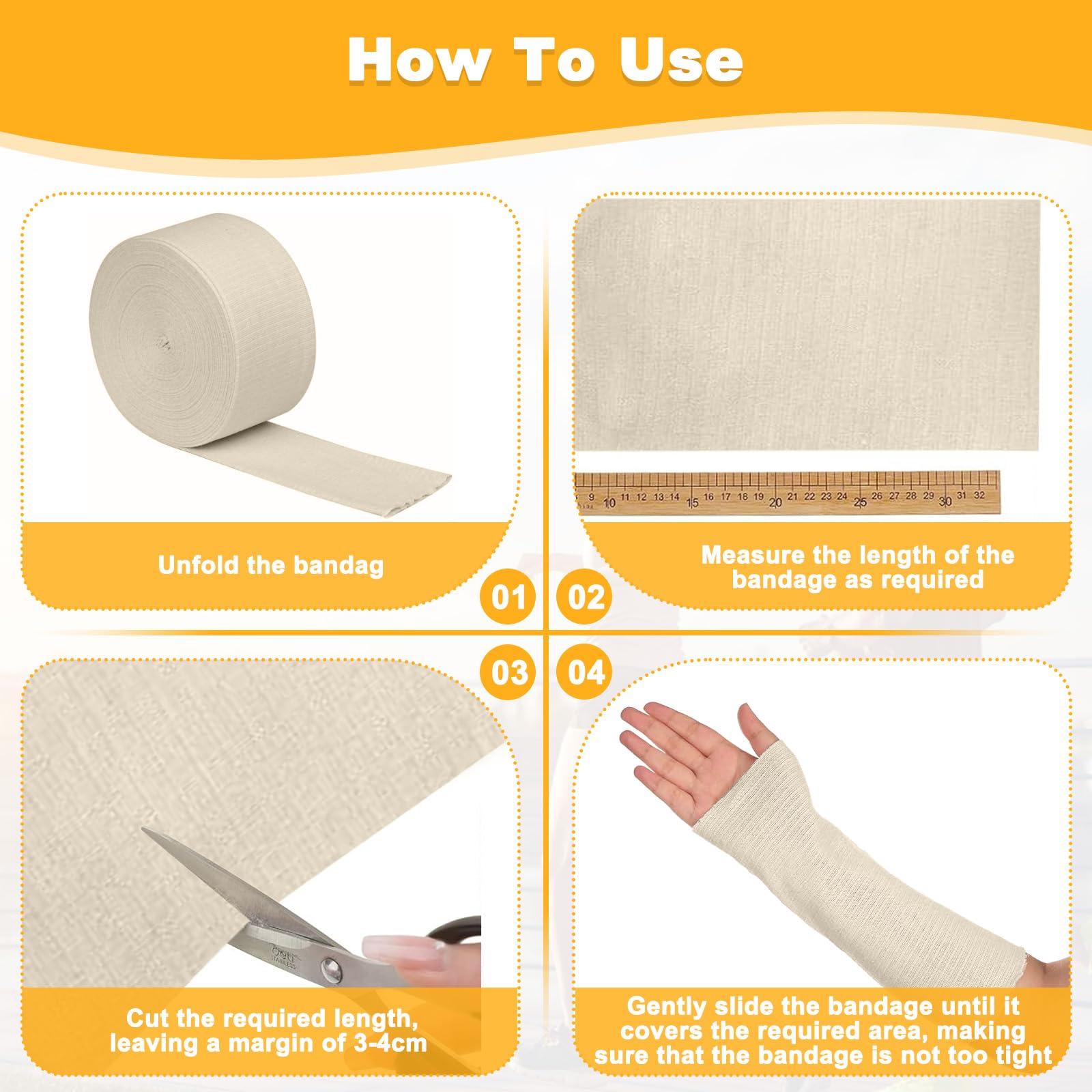 Vendas Tubulares 7.5cm x 10m, Vendaje Soporte Elástico Brazo y Piernas, Rollo Gasa de Algodón Fundido Tubular Compresión, Bandage Manga Transpirable para Rodilla, Brazos, Tobillo, Pierna, Muñeca
