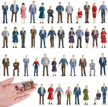 Juexica 50 Pcs 1 75 Scale Mini People Figurines 0.98 Inch Model Trains Architectural Painted People Figures Tiny Plastic Miniature Figurines Sitting Standing Model for Miniature Scenes