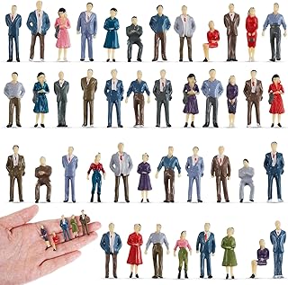 Juexica 50 Pcs 1: 75 Scale Mini People Figurines Model Trains Architectural Painted People Figures Tiny Plastic Miniature Figurines Sitting Standing Model for Miniature Scenes