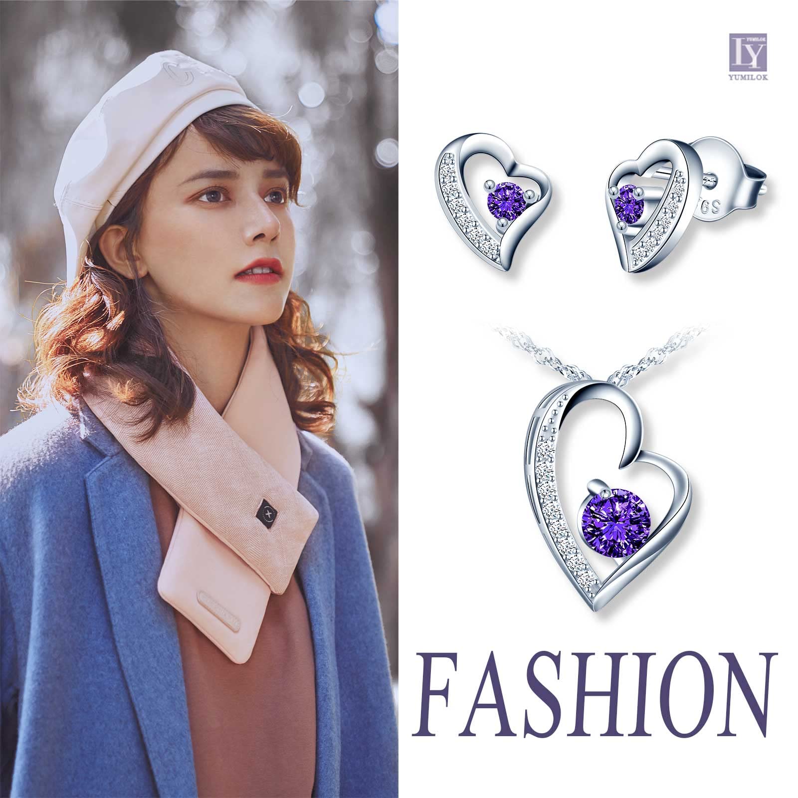 Yumilok-Collar con colgante para mujer S925 Plata de ley Simple Hueco Irregular Corazón Circón Conjunto de aretes colgantes de plata de ley Moderno y hermoso (Rosa)