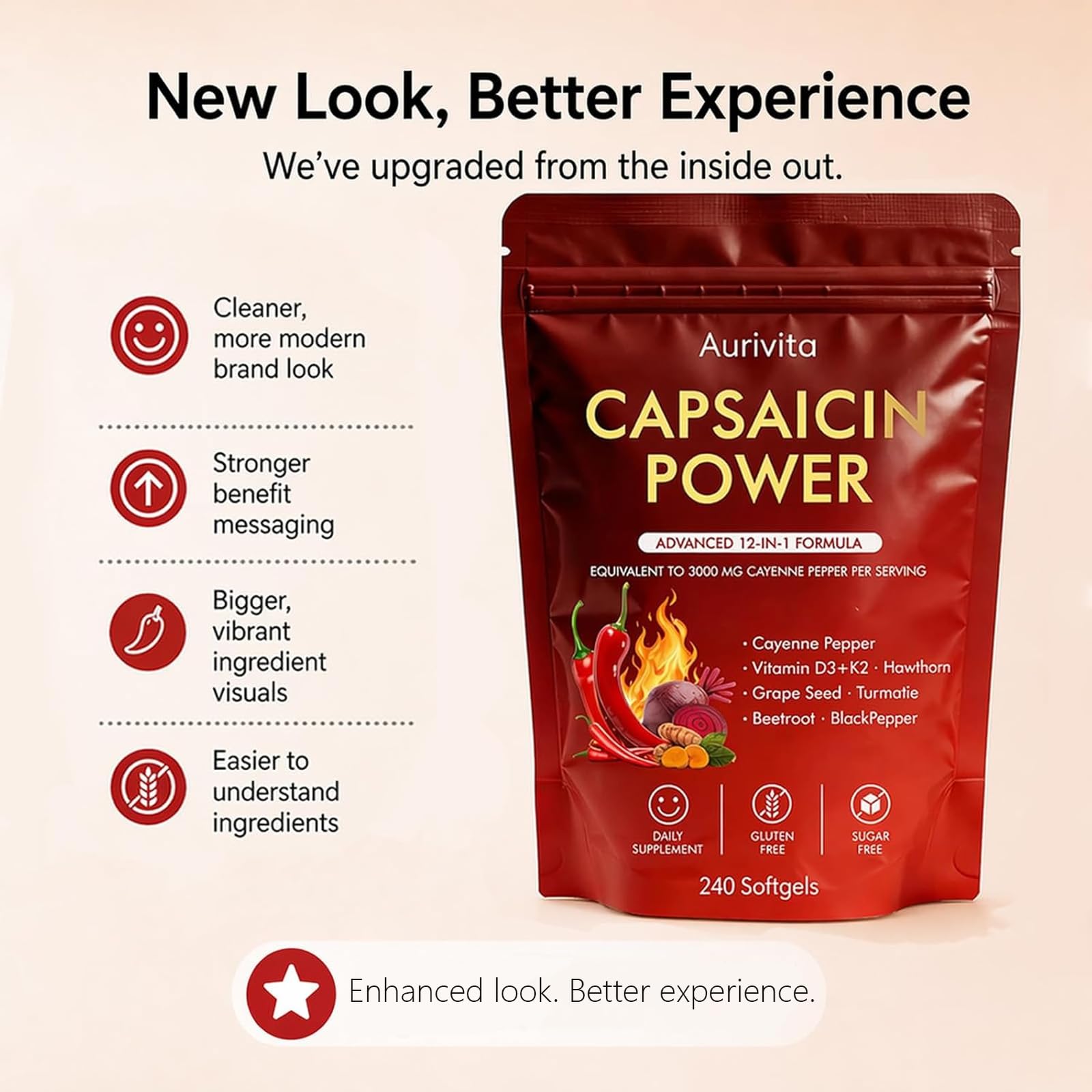 Aurivita Capsaicin Power - Cayenne Pepper Softgels Supplement, 240 Softgels — Amazon image 3