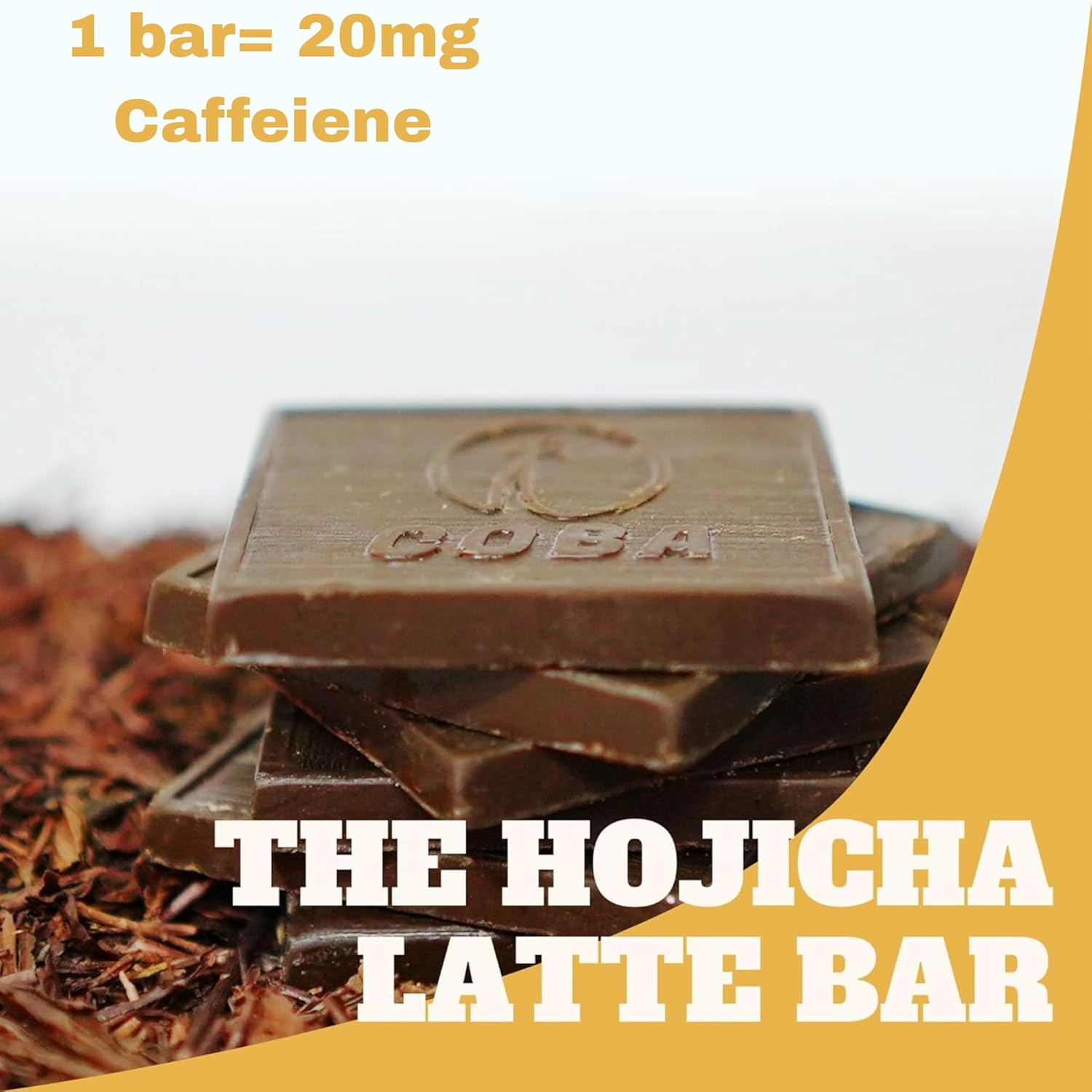 COBA Caffeinated Coffee Chocolate [1 Bar = 1 Cup of Hojicha] - Energy Boost, Portable, All Natural Caffeine for Gym, Travel, Daily Use - Gluten Free, Non GMO (20 Pack, Hojicha)