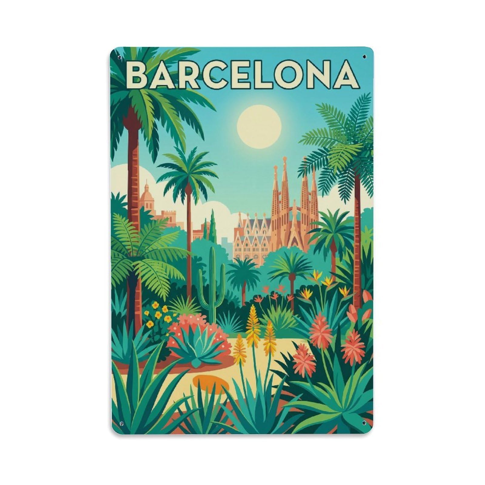 Vintage Travel Gardens Spain Botanical Metal Tin Sign Plaque Wall Decor for Cafe, Club Bar, Office, Home Garden Metal Poster 8x12Inch