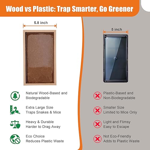 Miniatura 4 de Qualirey Paquete de 8 trampas grandes de pegamento para ratones, trampas de madera resistentes para ratas, tablero adhesivo de serpiente con