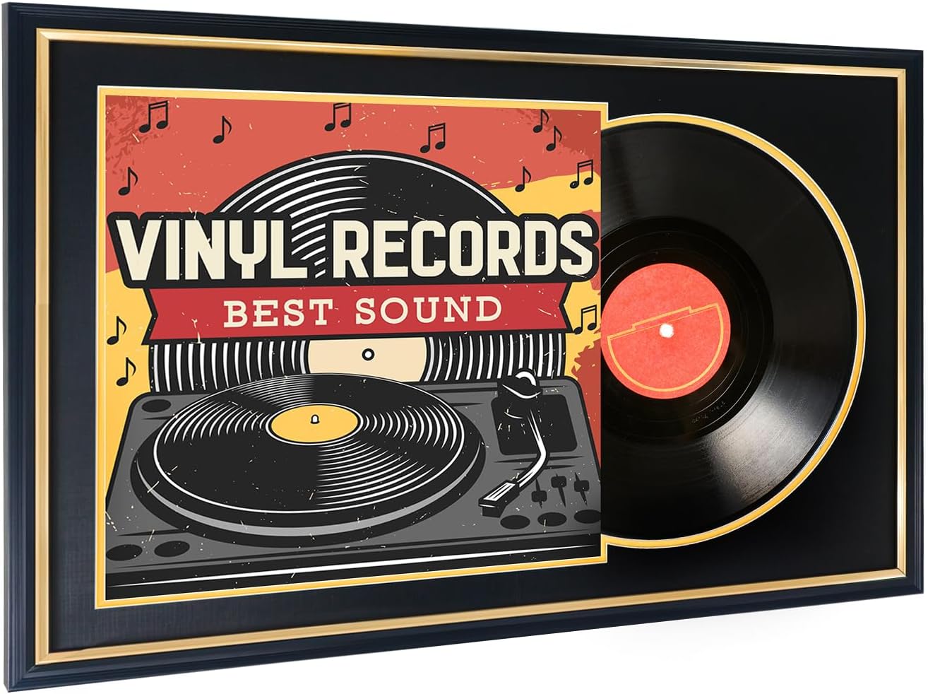 Vinyl Record Display Frame Album Frame to Display Vinyl Records for 12x12 LP Covers,Home Decor LP Vinyl Record Display, 16 * 24 Black Picture Frame with Gold Side
