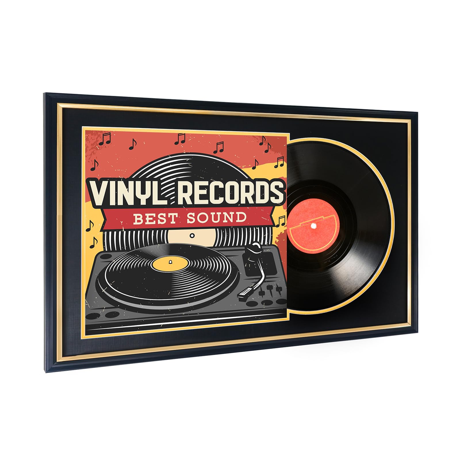 Cornice per album in vinile per esporre dischi in vinile per copertine LP 30,5 x 30,5 cm, decorazione per la casa, cornice nera con lato dorato