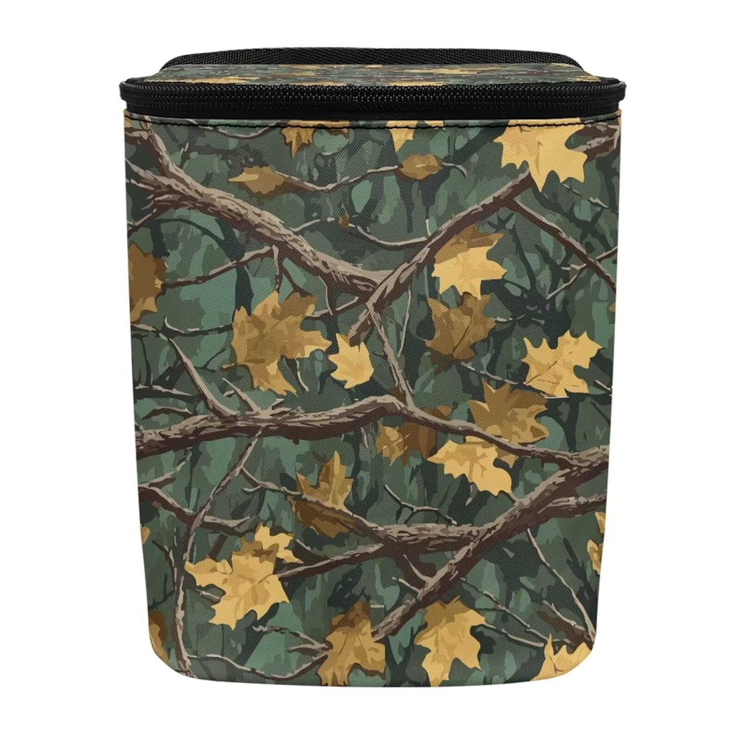 ELEQIN Brown Camo Hutning, Car Trash Can with Lid, Car Trash Bag, Automotive Garbage Cans with Adjusatble Straps, Zip Closure Trash Bin, Organizer Bag for Storage Tissure Toys Snacks Cups
