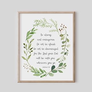 Joshua 1:9, Be Strong and Courageous, Bible Verse Christian Poster Scripture Print Watercolor Botanical Wreath Baby Boy Nursery Joshua 1:9 Be Strong and Courageous