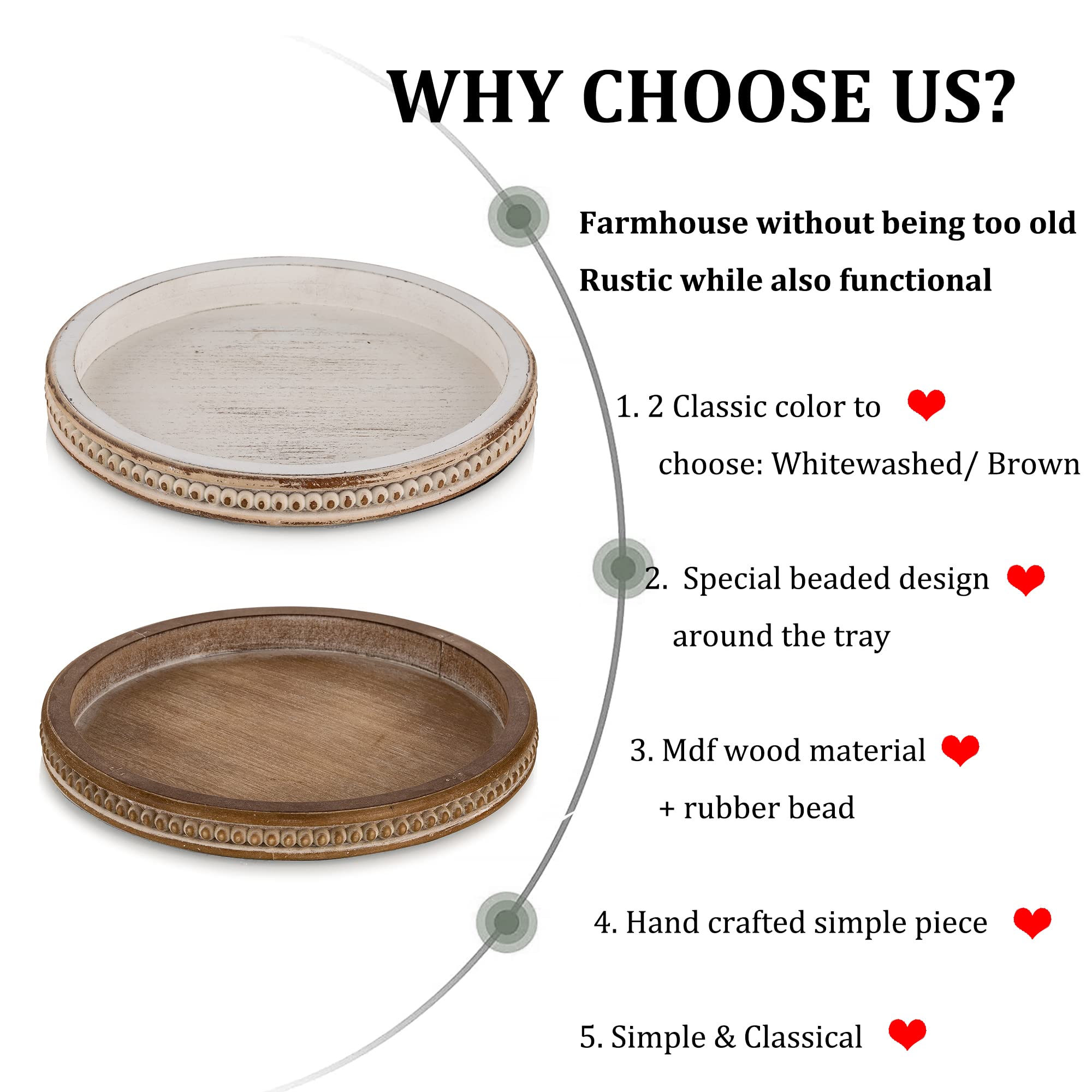 Hanobe Wood Decorative Tray Round: Brown Bead Tray for Coffee Table Rustic Wooden Trays Decor Farmhouse Kitchen Counter Circle Tray Vintage Centerpiece for Living Room Candle Holder Home Organizer