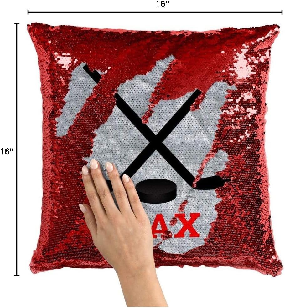 Violet Victoria & Fan Star Personalized Hockey Sticks Sequin Mermaid Flip Pillow Customized with Your Name