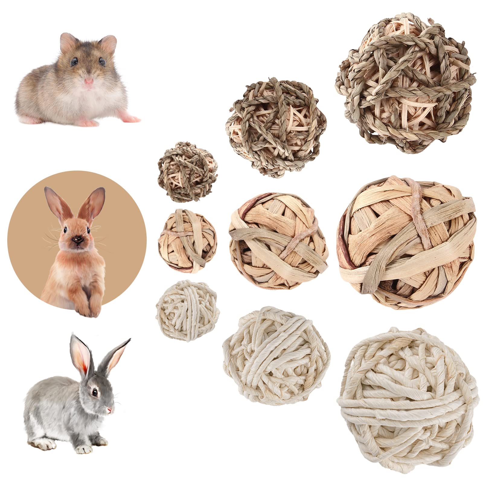 LinkideaBunny Activity Toy Chew Balls, 9 Pcs Woven Ball for Rabbits, Guinea Pigs, Chinchilla, Gerbils, Small Animals Exercise, Chewing, Rolling, Playing (Natural Plant)