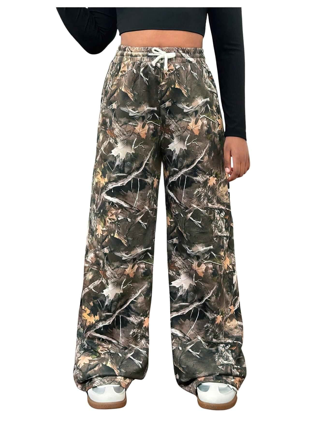 SOLY HUX Girl's Camo Pants Cute Wide Leg Baggy Sweatpants with Pockets Drawstring Waist, Casual Trousers, Athletic, Kids Track Pants