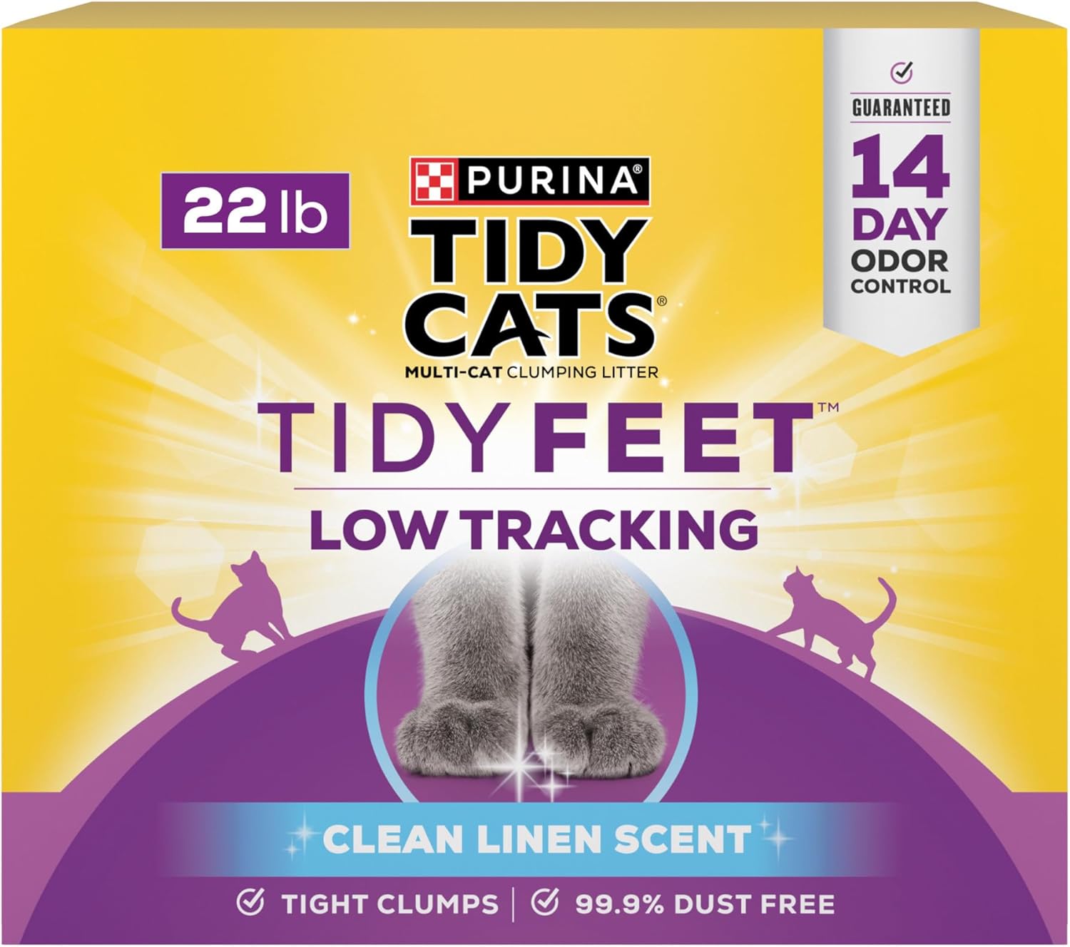 Purina Tidy Cats Tidy Feet Clumping Low Tracking Cat Litter With Odor Control – Clean Linen Scent – 22 lb. Box