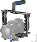 NEEWER Caméra Vidéo Cage Film Making Kit, alliage d'aluminium avec poignée supérieure, double poignée, deux 15mm Rods, Compatible avec Canon Sony Fujifilm Nikon DSLR Caméra et caméscope (noir + Bleu)