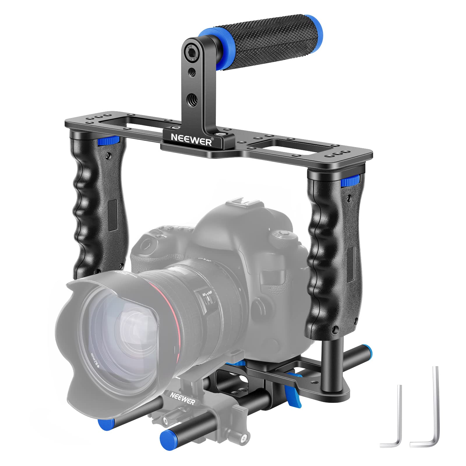 Neewer DSLR Movie Rig – Kit Gabbia, Impugnatura, Aste 15mm, Matte Box, Follow Focus E Stabilizzatore A Spalla, In Lega Di Alluminio Blu
