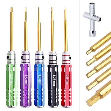 AllinRC Hex Screw Driver Set Titanium Hexagon Screwdriver 0.9mm 1.27mm 1.3mm 1.5mm 2.0mm Hex Keys Allen Wrench Tool Kit for Axial SCX24 1/24 Crawler and Small Cars