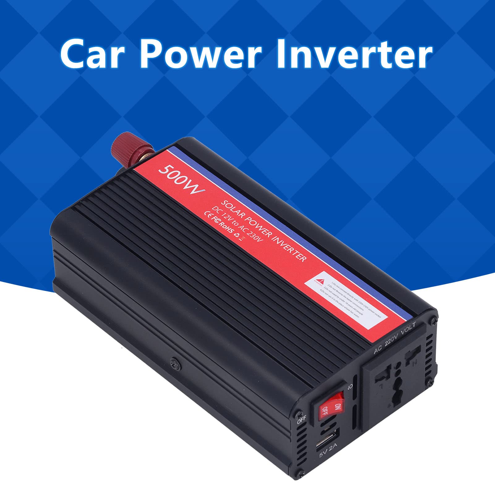 Przetwornica Napięcia Przetwornica Prądu Stałego na Prąd Zmienny ze Stopu Aluminium 12 V DC na 230 V AC 500 W z 80% wydajnością Zabezpieczenie Przed Przeciążeniem Kompaktowa Konstrukcja Do