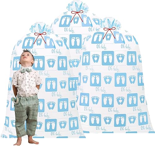 Zonon 3 bolsas de regalo extra grandes para baby shower, bolsa de regalo grande, de plástico, de gran tamaño, revelación de género, envoltura de