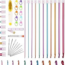Reessy 32 Pcs Tunisian Crochet Hooks Set, 27 cm Long Aluminium Tunisian Crochet Hook, 11 Sizes 2.0-8.0 mm Afghan Tunisian Crochet Needles Set for Beginners Adults