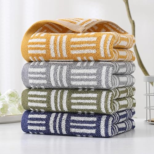 Miniatura 7 de YiLUOMO Juego de 2 toallas de mano azules con patrón de rayas blancas, súper suaves, 100% algodón de rizo ultra absorbentes, de secado rápido, 13 x