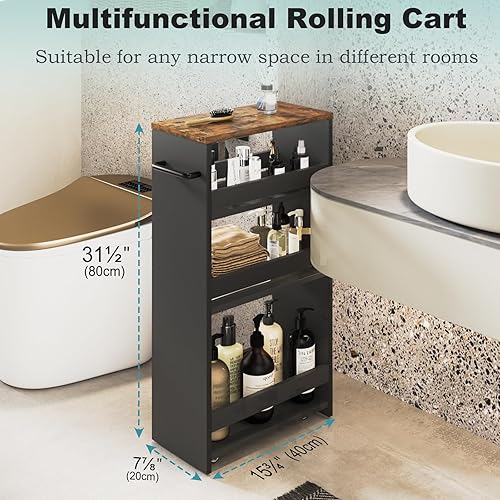 Miniatura 3 de MARTY Carrito de almacenamiento con ruedas de 7.9 pulgadas de ancho, carrito de cocina de 4 niveles con asa de ruedas, carrito de almacenamiento