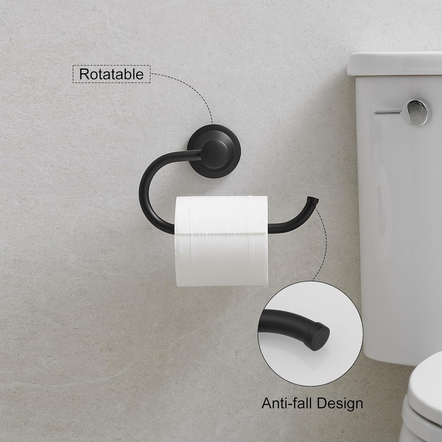 Hoimpro Matte Black Bathroom Bar Set, Wall Mounted Bathroom Hardware Fixture Tissue Roll Holder Towel Rack (Hand Towel Ring, Toilet Paper Holder), 2 PCS Bathroom Accessories, Stainless Steel