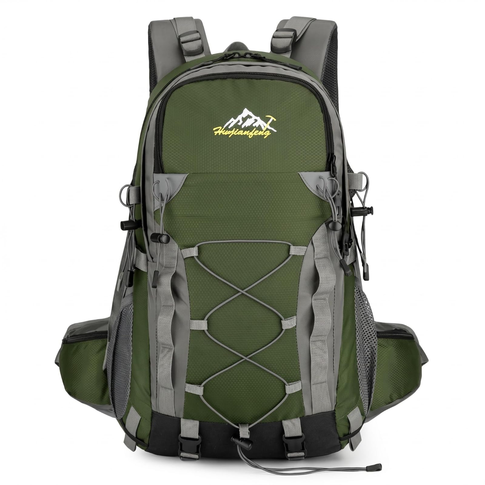 Nylon Water-Repellent Hiking Backpack Padded Shoulder Straps Climbing Backpack Bungee Cord Daypack Structured, Dark Green-image-34