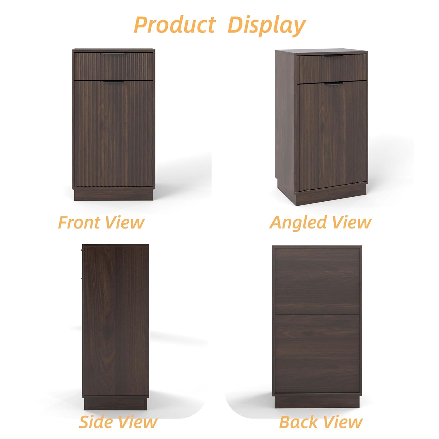 【10-Gallon Tilt-Out Trash Can Cabinet】 Woodgrain Recycling Cabinet with Wave Texture, 19x13.8 Inch Hideaway Garbage Bin for Kitchen Bathroom, Storage Organizer (Walnut)
