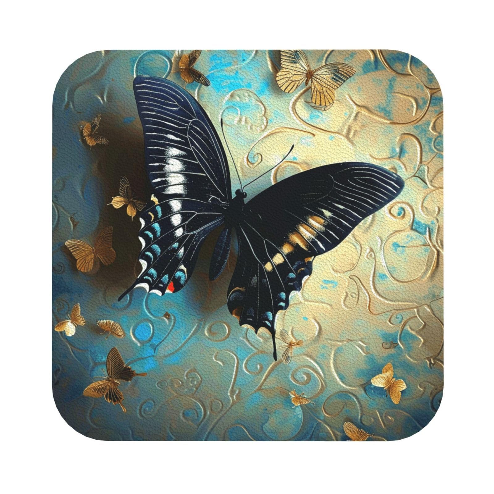 Butterfly Printed Coasters for Drinks, Leather Coaster Sets of 4, Funny Coffee Cup Coaster, Absorbent Coaster for Home and Office Kitchen Bar Square