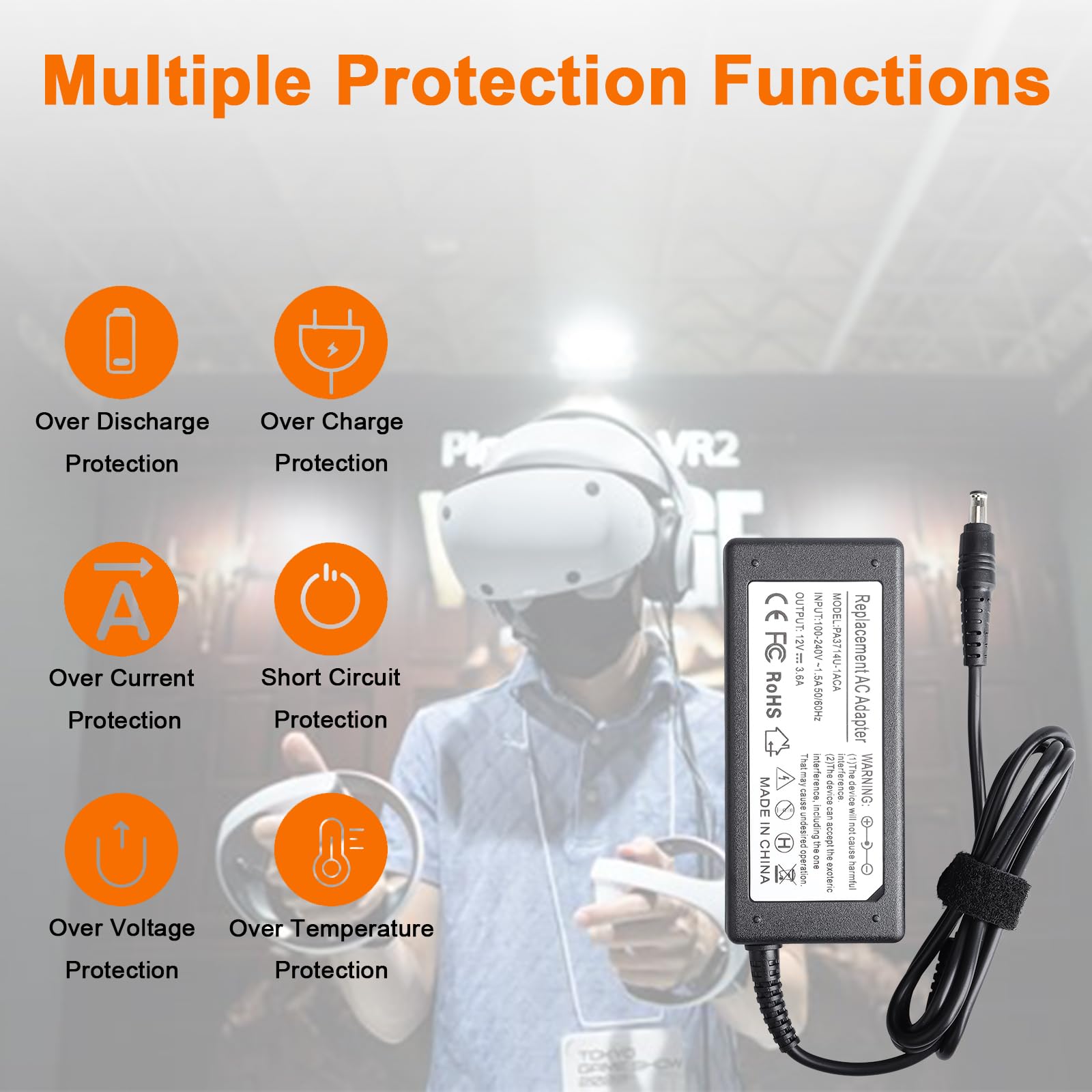 12 V 3,6 A Adattatore di Alimentazione, Compatibile con Pioneer DJ DDJ-1000 DDJ-1000 SRT DDJ-800 DDJ-RR XDJ-RR, Compatibile con Sony PSVR PSVR2 Playstation VR CUH-ZAC1 CUH-ZVR2 Caricabatterie ADP-36NH