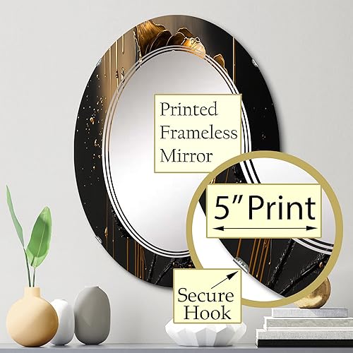 Miniatura 7 de DesignQ Floral & Botanical wall mirror, Oval Traditional mirror, Round Black bathroom mirror, Crocus vanity mirror Black and Gold Crocus Artistry