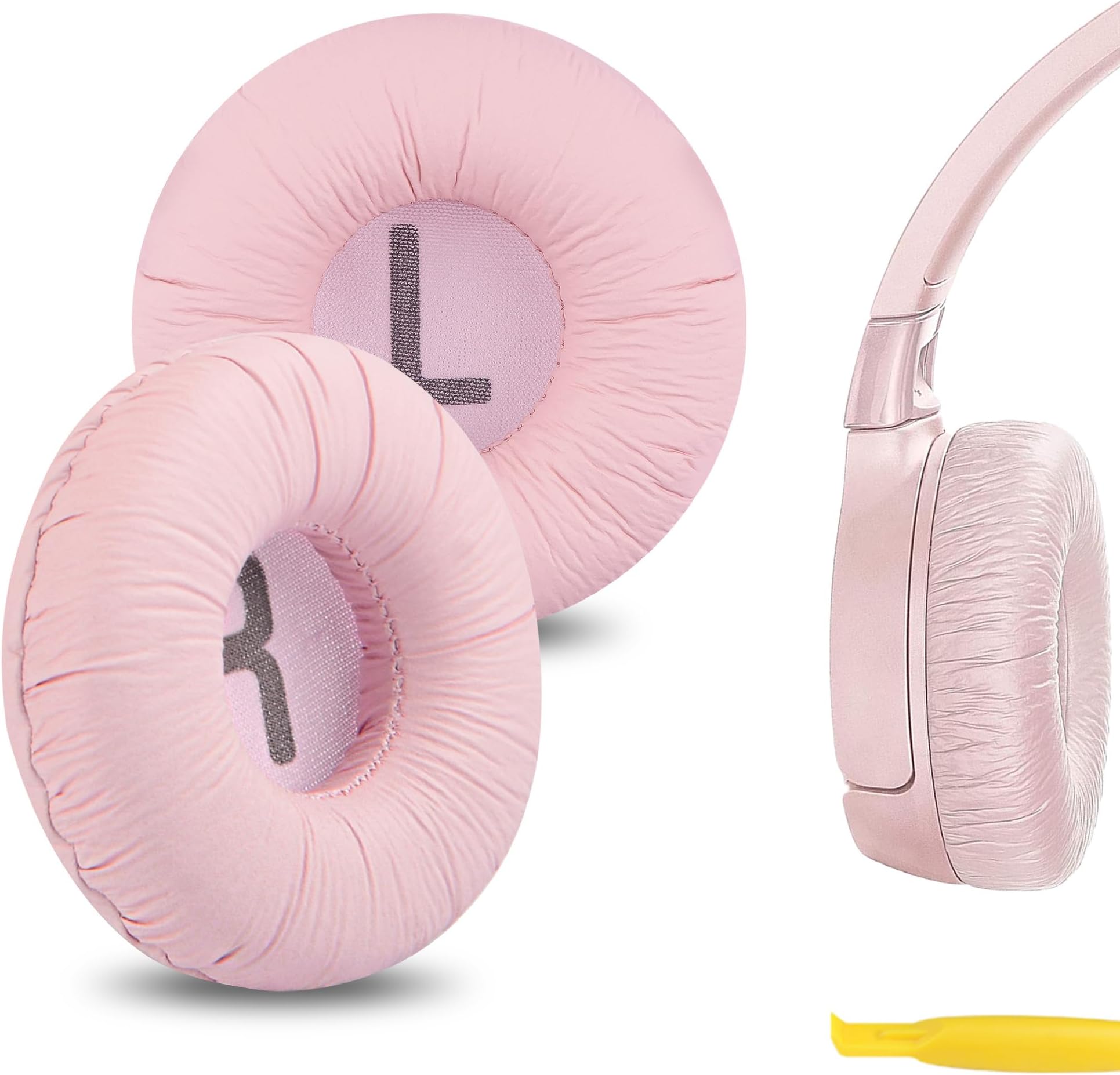 NOVA Leatherette Replacement Ear Pads Compatible with JBL JR 300/ 300BT, T 450BT/ T500BT, Tune 500/ 500BT/ 510BT/ 520BT Headphones Ear Cushions, Repair Parts with Video Guide (Pink)