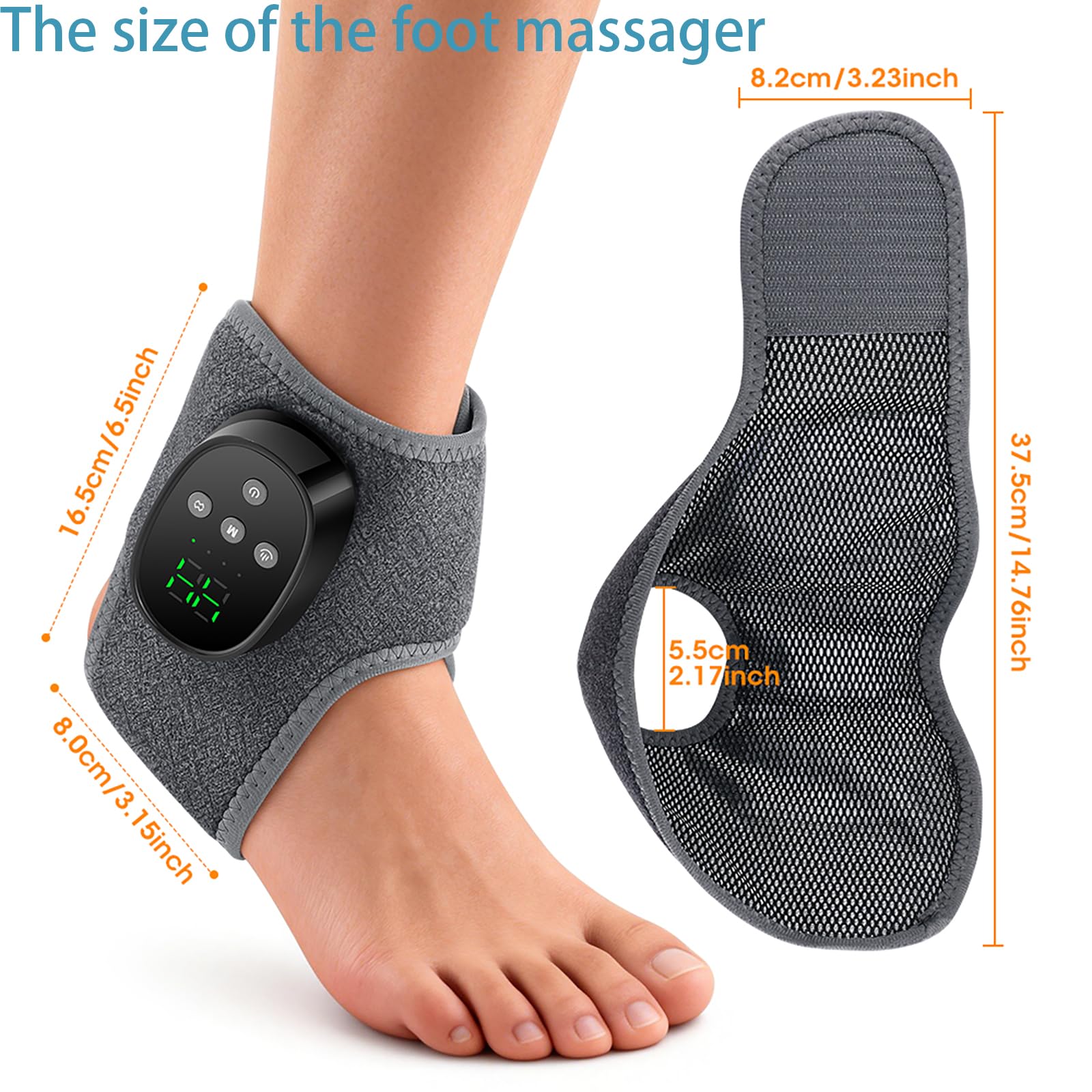 3-in-1 Elektrisches kabelloses Fußmassagegerät, 1 Paar Knöchelmassagegerät mit 4 Massagemodi, 4 Heizstufen - Tragbares Fußmassagegerät für Knöchel, Ferse, Sohle und Fußgewölbe