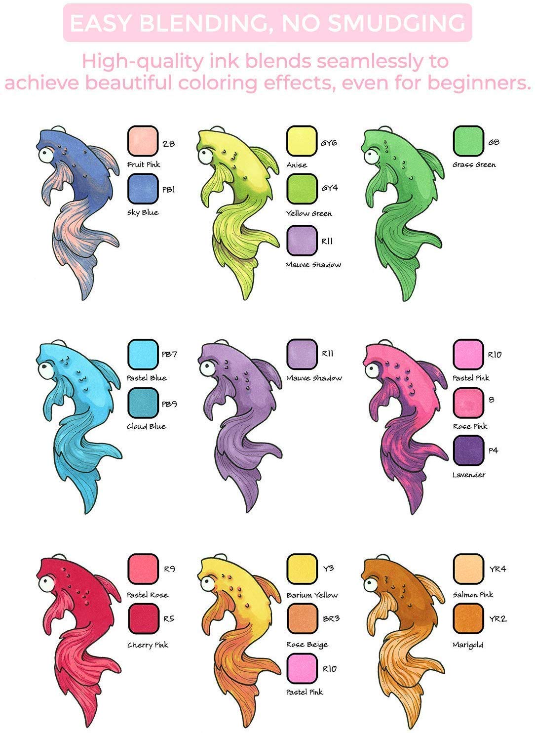 Ohuhu Pennarelli ad Alcool 48 Colori, Pennarelli da Disegno Doppia Punta (Pennello e Punta Fine), Pennarelli per Artisti Adulti Colorazione e Illustrazione, 1 Miscelatore Omaggio