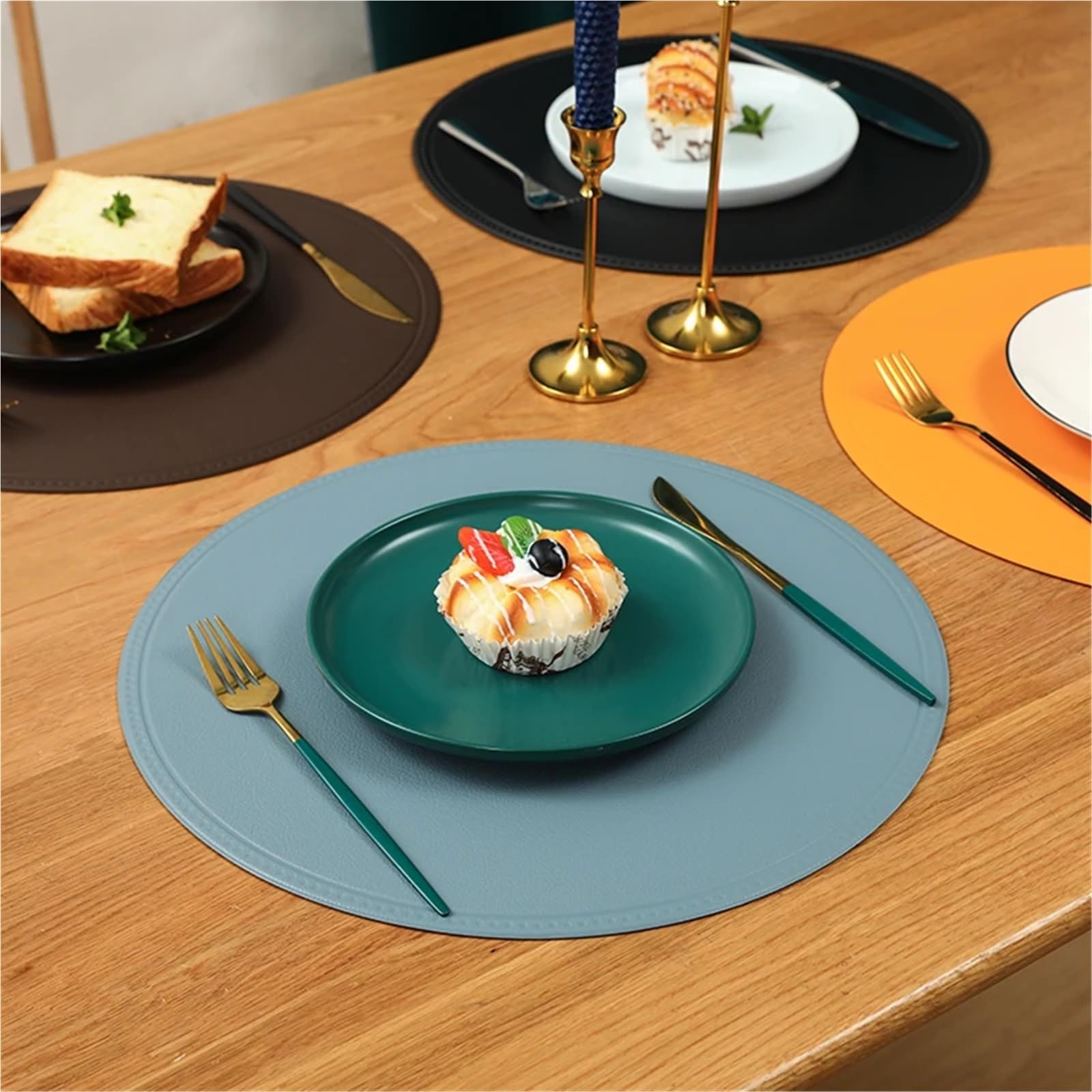 Manteles Individuales 4/6 Piezas Redondo/Mantenimiento Rectangular de Mantel Impermeable(Orange 01,6pieces)
