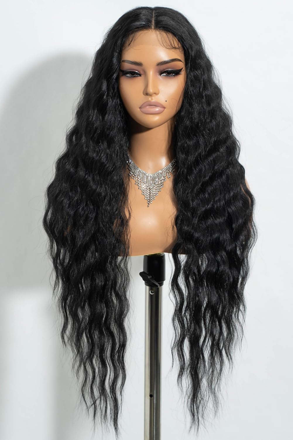 Joedir 30" Long Wavy Lace Front Deep Part Wig Superior Natural Hair with Baby Hair Heat Resistant Synthetic Wigs For Women 130% Density(Black Color)