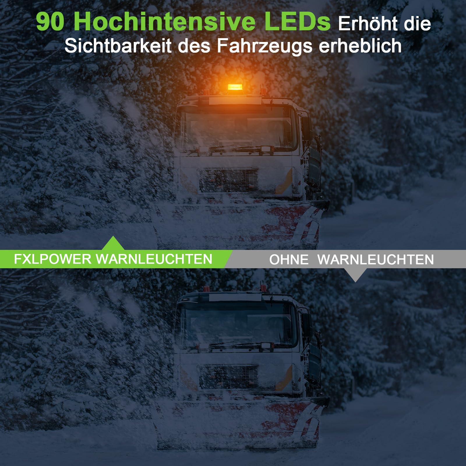 Pomarańczowe miganie z 90 diodami LED z magnesem | Akumulator | 2 tryby | Światło ostrzegawcze do ciężarówek, pojazdów budowlanych, traktorów, przyczep, pługów śnieżnych