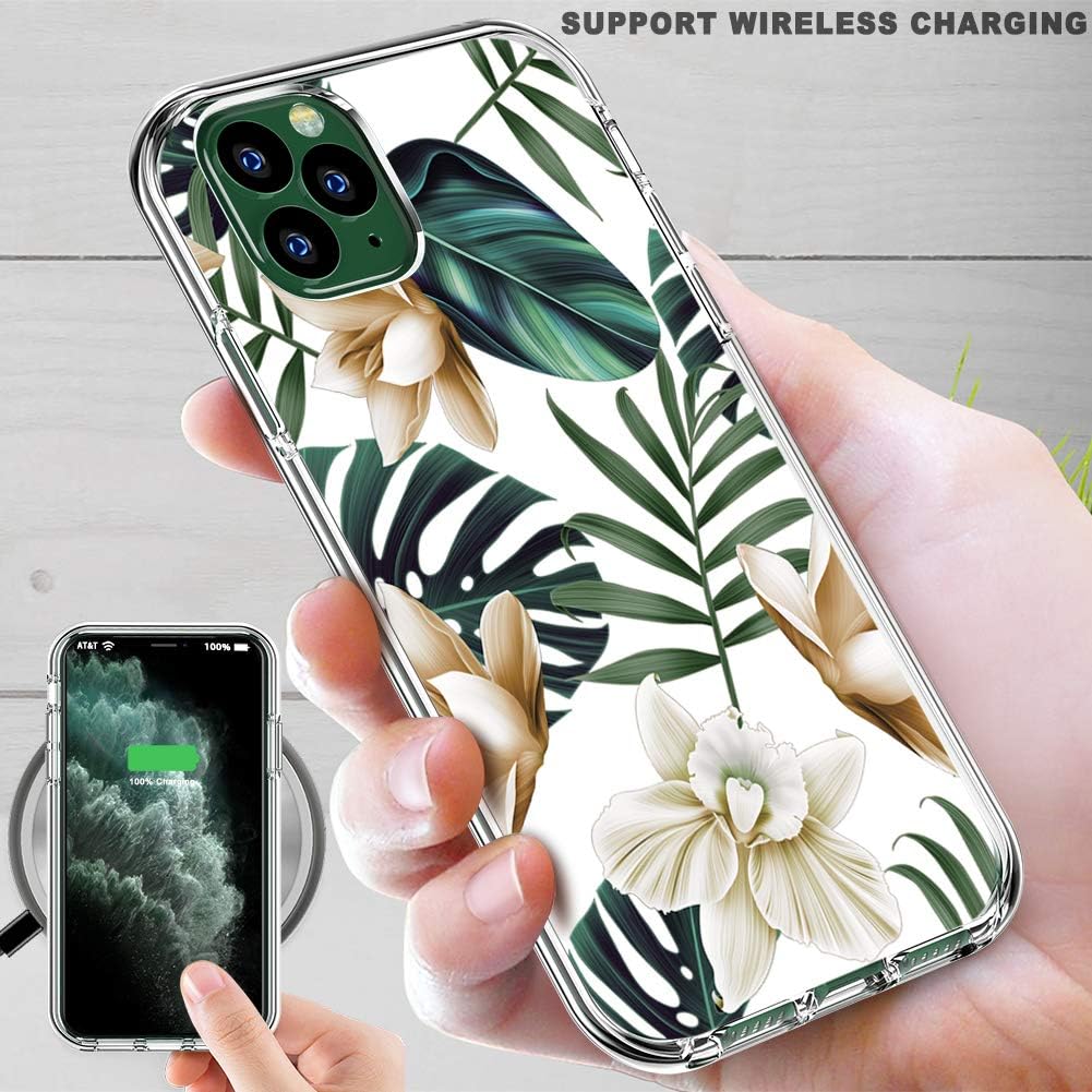 COOLQO Compatible for iPhone 11 Pro Max Case, 360 Full Body Coverage Hard PC+Soft Silicone TPU 3in1 Certified Military Shockproof Phone Protective with [2 x Tempered Glass Screen Protector]- Flowers