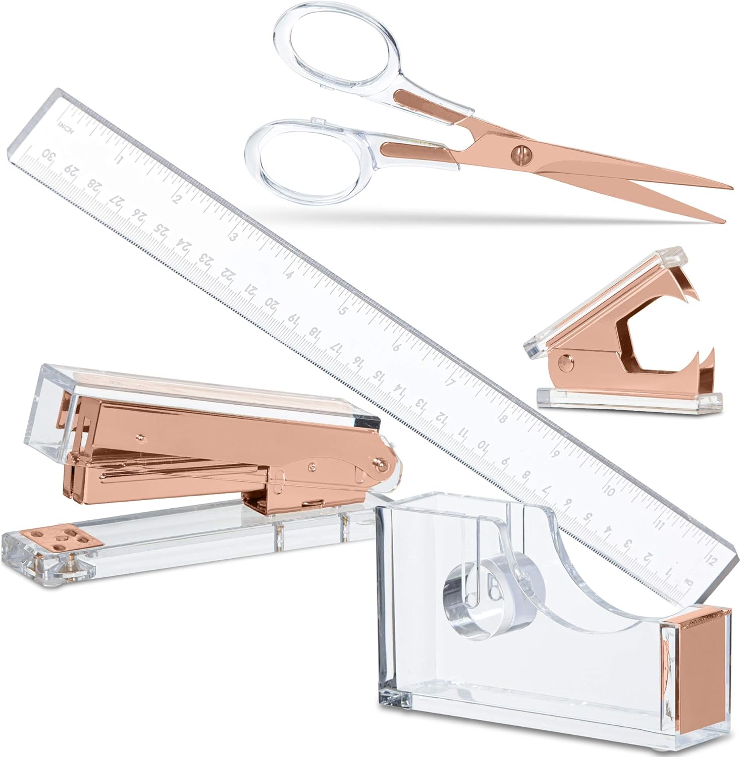Rose Gold Acrylic Lucite Bundle Premium Stapler, Tape