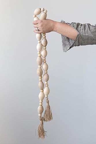 Miniatura 2 de Creative Co-Op Guirnalda de cuentas de madera de mango de 60 pulgadas de largo con borlas de yute