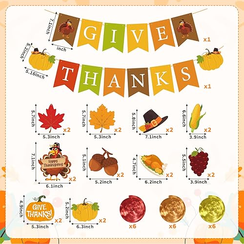 Miniatura 2 de Decoraciones de Acción de Gracias, pancarta de agradecimiento y hojas de arce de calabaza, decoración de remolinos colgantes, decoraciones de fiesta