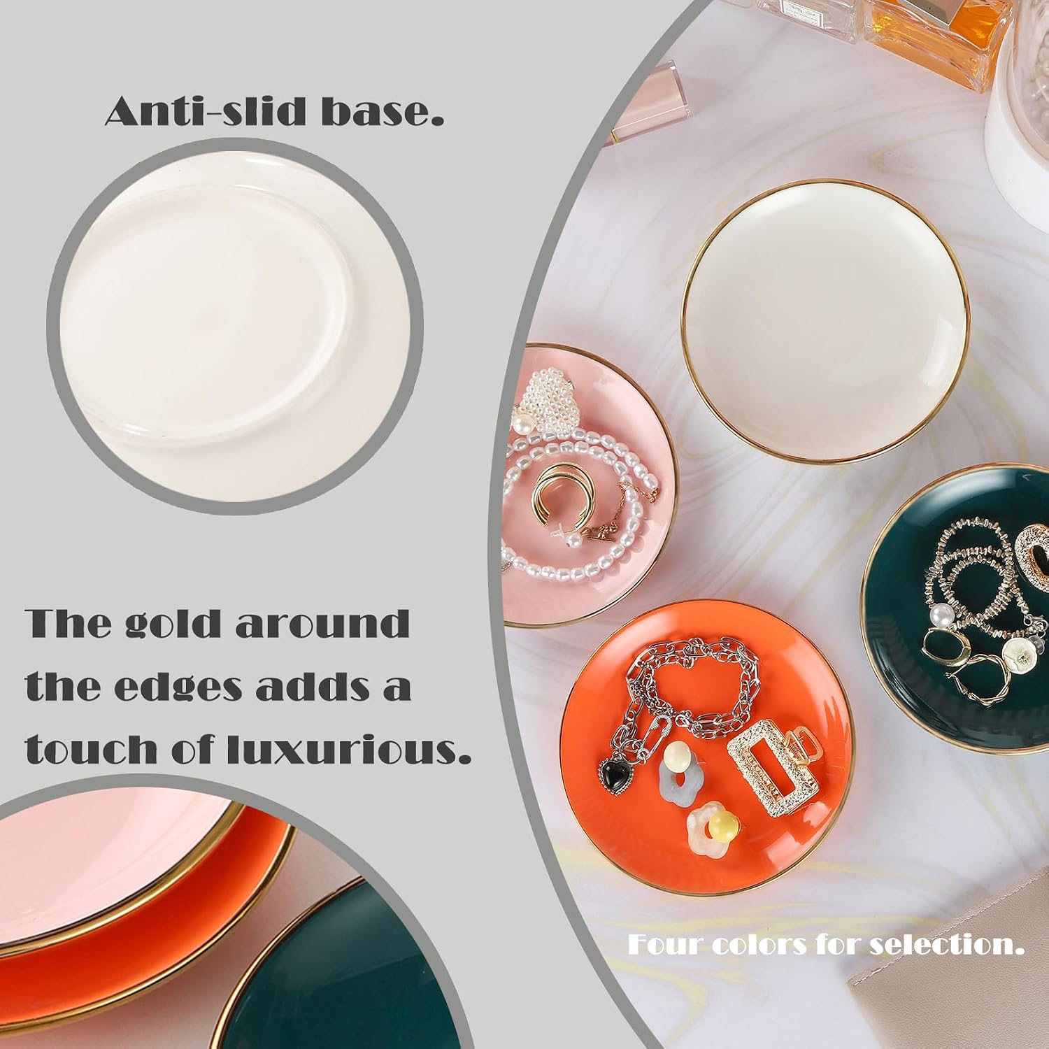 VanEnjoy 5.3 Inch Jewelry Dish Tray Small Jewelry Tray for Women White Ceramic Trinket Dish Catch All Tray for Ring Earring Necklace Bracelet Key